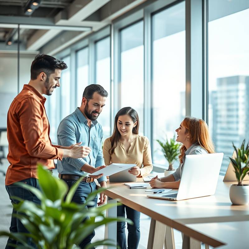 A collaborative team working in a modern office space