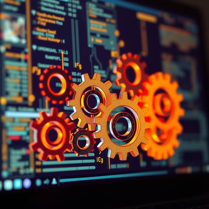 Gears interlocking on a computer screen, symbolizing web development