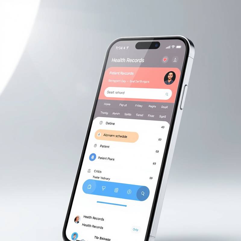 Interface design of 'MediTrack,' a medical appointment app showing a patient's schedule and health records.