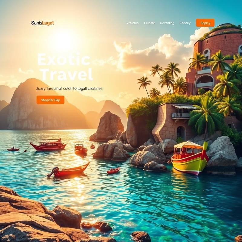 Landing page for the 'Global Expeditions' travel agency, featuring high-quality images of exotic destinations.