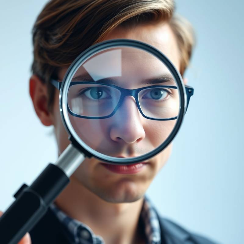 Magnifying glass examining a user persona, symbolizing user research