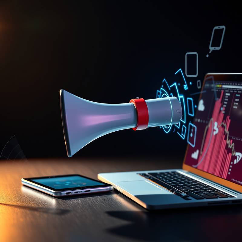 Megaphone broadcasting to various devices, representing digital marketing