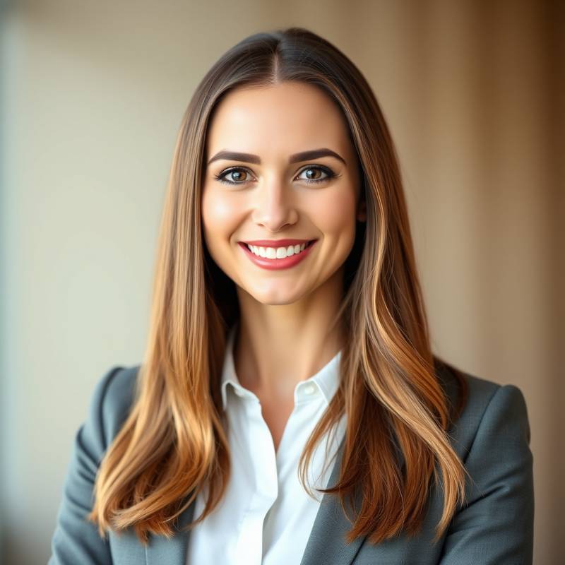 Portrait of Elena Petrova, Co-founder and CEO of Innovision Studios, smiling confidently.