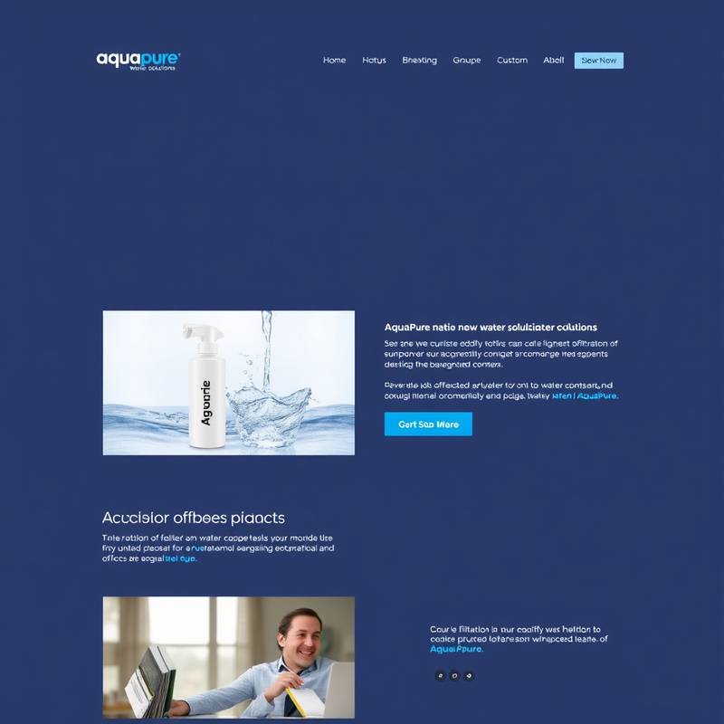 Screenshot of the website for 'AquaPure Water Solutions,' a water filtration company, featuring clean, modern design elements.
