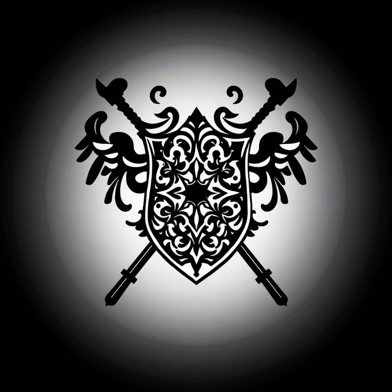 Shield with various design elements inside, representing branding