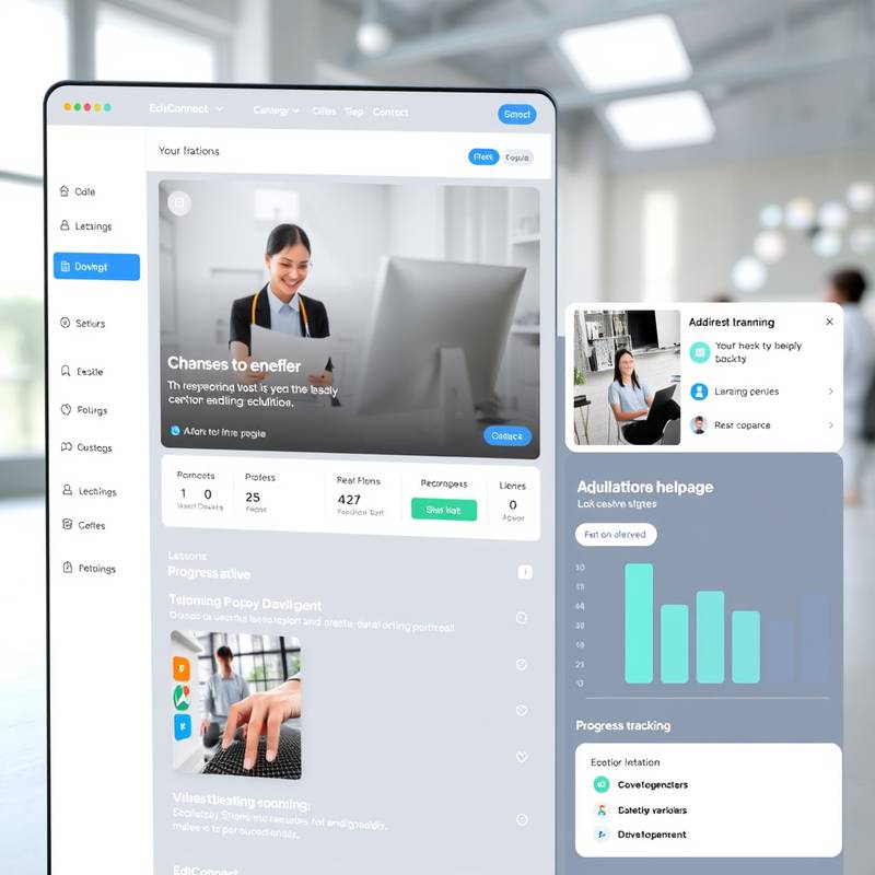 User interface of the 'EduConnect' online learning platform, showcasing interactive lessons and progress tracking.